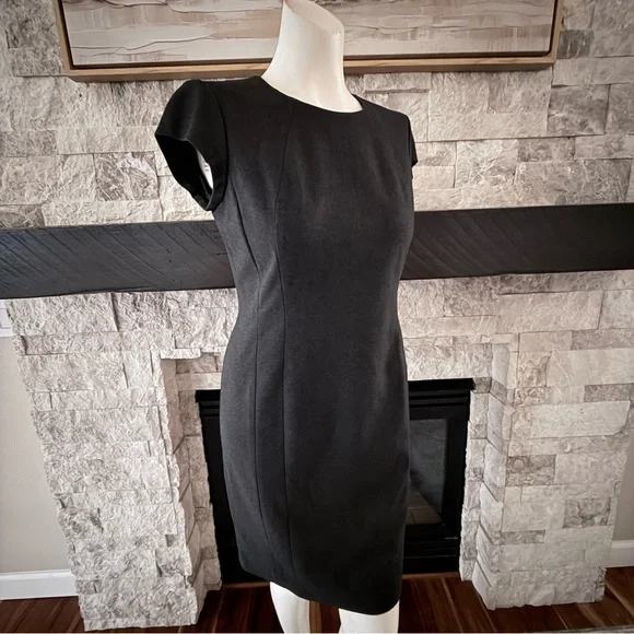 Lafayette 148 Black Sheath Dress Cap Sleeve Stretch Career Size 4 - Picture 5 of 10